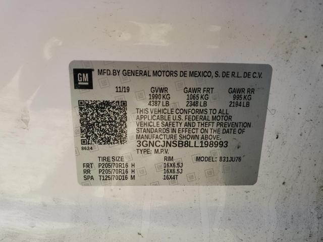 3GNCJNSB8LL198993 - 2020 CHEVROLET TRAX LS WHITE photo 12