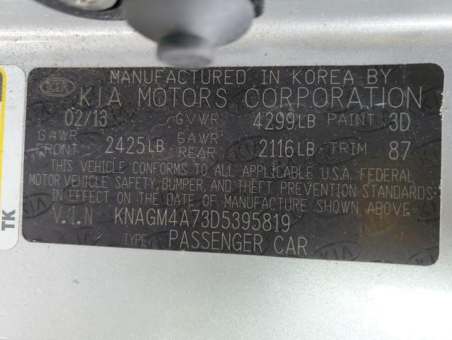 KNAGM4A73D5395819 - 2013 KIA OPTIMA LX SILVER photo 12