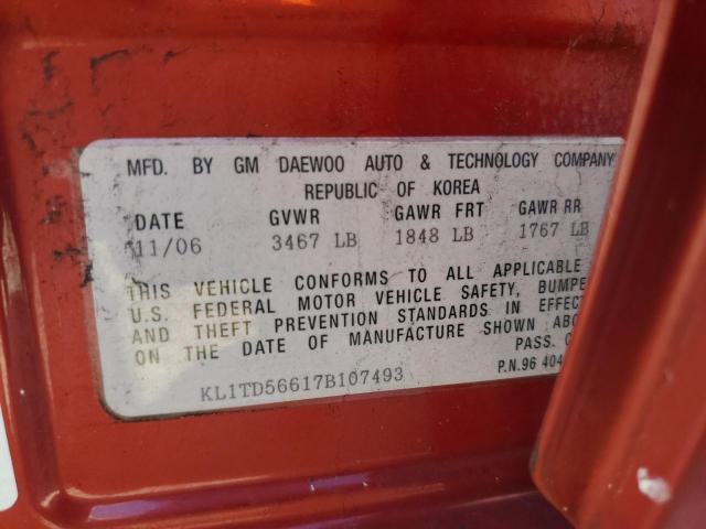 KL1TD56617B107493 - 2007 CHEVROLET AVEO BASE Qırmızı foto 12