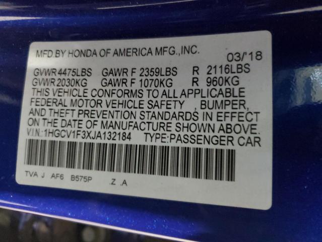 1HGCV1F3XJA132184 - 2018 HONDA ACCORD SPORT Синій фото 12