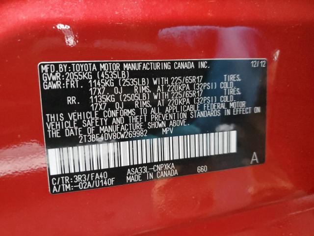 2T3BF4DV8CW269982 - 2012 TOYOTA RAV4 RED photo 13