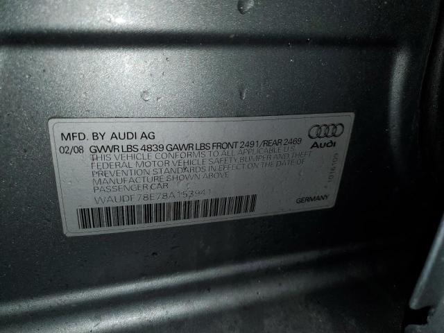 WAUDF78E78A153941 - 2008 AUDI A4 2.0T QUATTRO SILVER photo 13