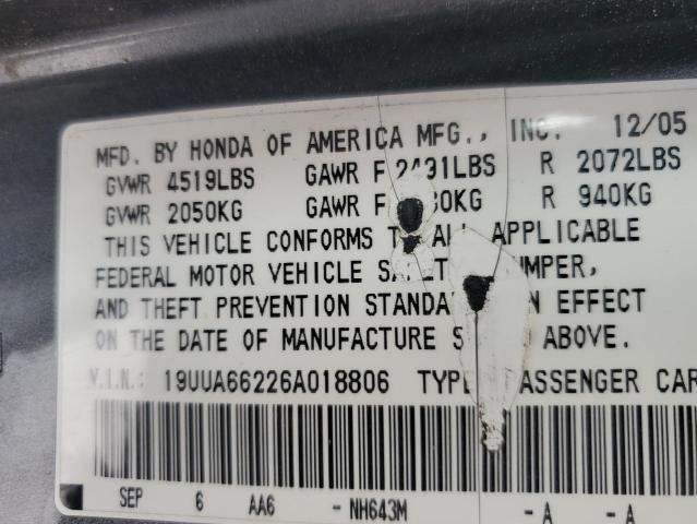 19UUA66226A018806 - 2006 ACURA 3.2TL GRAY photo 12