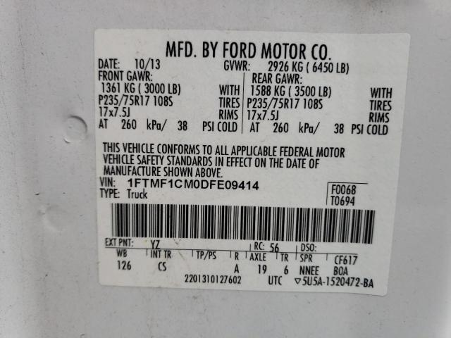 1FTMF1CM0DFE09414 - 2013 FORD F150 WHITE photo 13