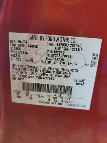 1FMCU93175KA97652 - 2005 FORD ESCAPE XLT RED photo 12