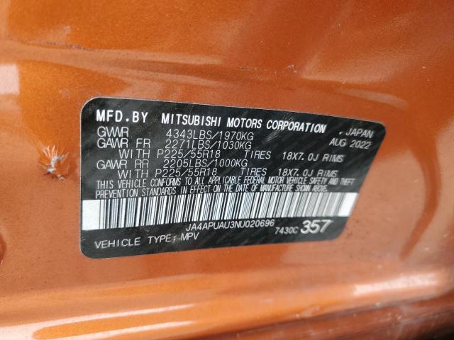 JA4APUAU3NU020696 - 2022 MITSUBISHI OUTLANDER ES ORANGE photo 12