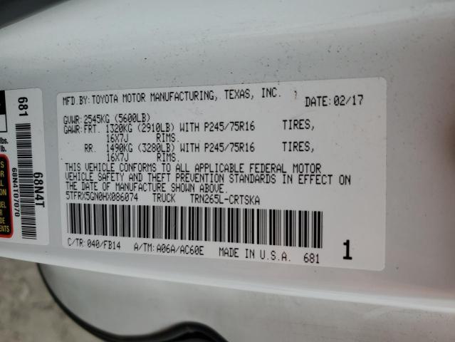 5TFRX5GN0HX086074 - 2017 TOYOTA TACOMA ACCESS CAB თეთრი ფოტო 12