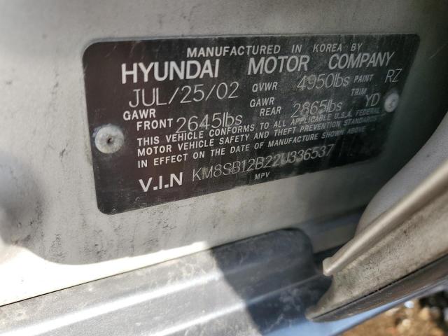 KM8SB12B22U336537 - 2002 HYUNDAI SANTA FE GL SILVER photo 13