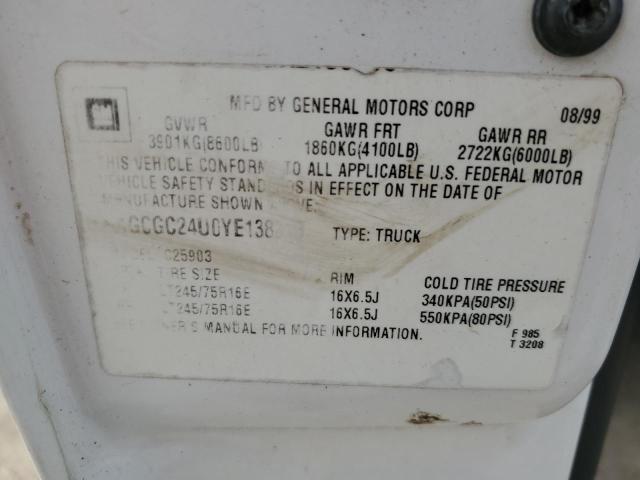 1GCGC24U0YE138313 - 2000 CHEVROLET SILVERADO C2500 WHITE photo 12