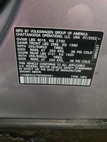 1V2BR2CA7NC560441 - 2022 VOLKSWAGEN ATLAS SEL GRAY photo 13