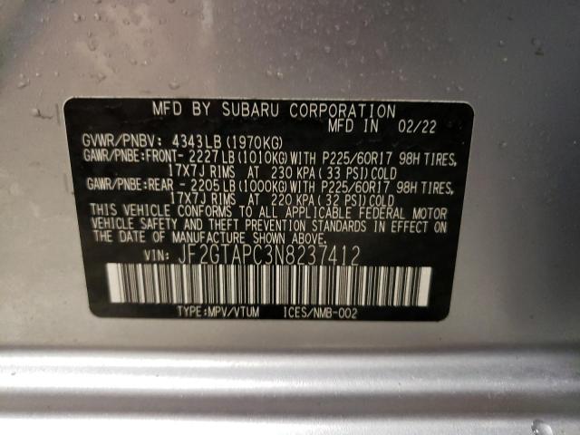 JF2GTAPC3N8237412 - 2022 SUBARU CROSSTREK PREMIUM 银色 照片 13