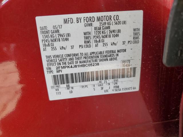 2FMPK4J81HBC05238 - 2017 FORD EDGE SEL RED photo 13