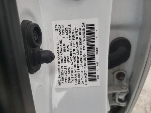 2HGFC1F9XHH658754 - 2017 HONDA CIVIC TOURING WHITE photo 13