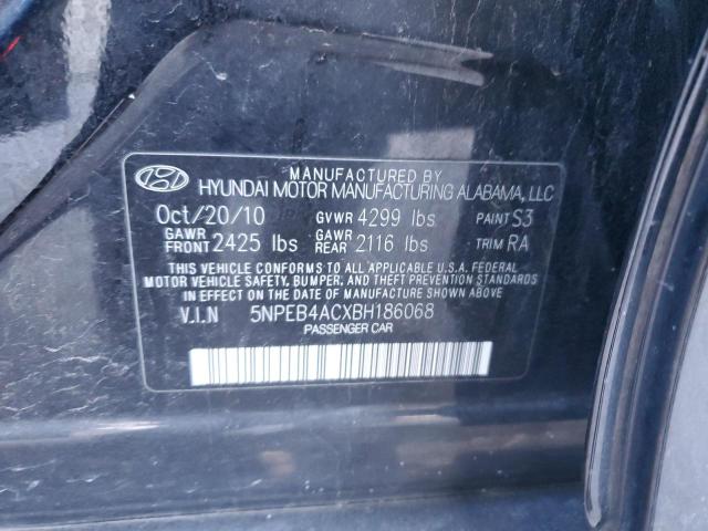 5NPEB4ACXBH186068 - 2011 HYUNDAI SONATA GLS BLACK photo 12