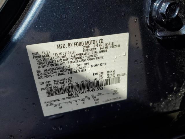 MAJ6S3GL3MC451553 - 2021 FORD ECOSPORT SE 蓝色 照片 14