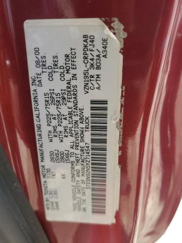 5TESN92N5YZ714547 - 2000 TOYOTA TACOMA XTRACAB PRERUNNER 红色 照片 13