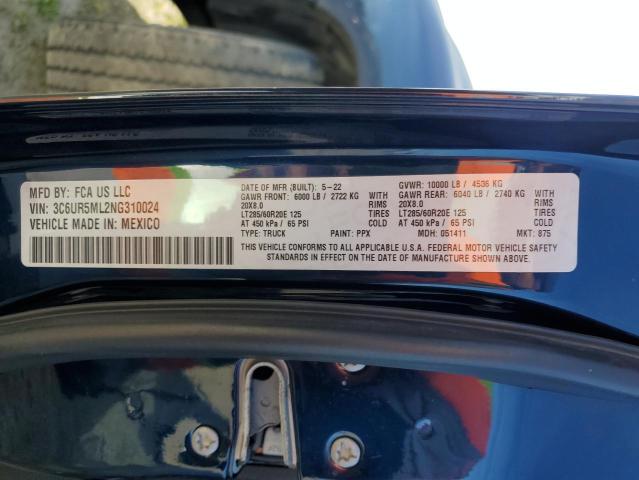 3C6UR5ML2NG310024 - 2022 RAM 2500 BIG HORN/LONE STAR BLUE photo 12