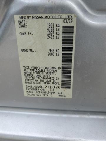 1N4BL4DV6KC216326 - 2019 NISSAN ALTIMA SV SILVER photo 12