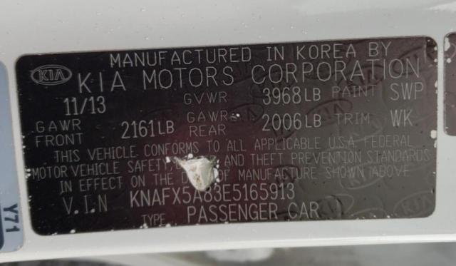 KNAFX5A83E5165913 - 2014 KIA FORTE EX WHITE photo 12