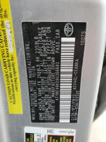 4T1BE46K09U366682 - 2009 TOYOTA CAMRY BASE SILVER photo 12