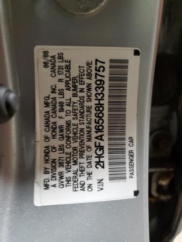 2HGFA16568H339757 - 2008 HONDA CIVIC LX SILVER photo 12