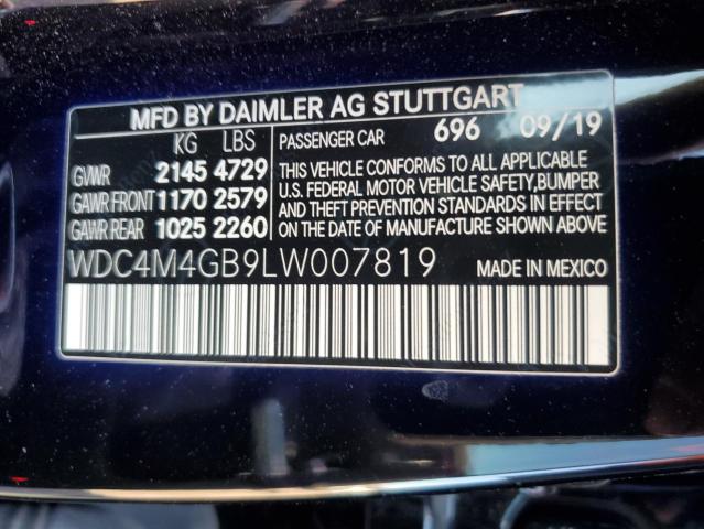 WDC4M4GB9LW007819 - 2020 MERCEDES-BENZ GLB 250 BLACK photo 12