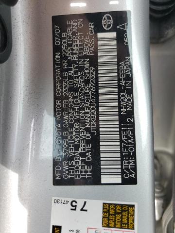 JTDKB20U477692329 - 2007 TOYOTA PRIUS SILVER photo 12