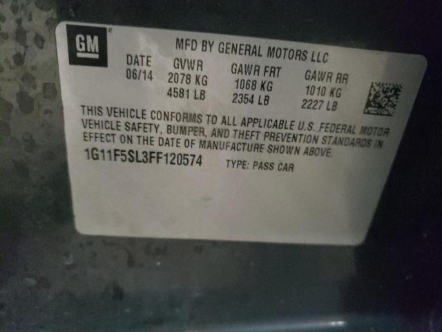 1G11F5SL3FF120574 - 2015 CHEVROLET MALIBU LTZ ნაცრისფერი ფოტო 12