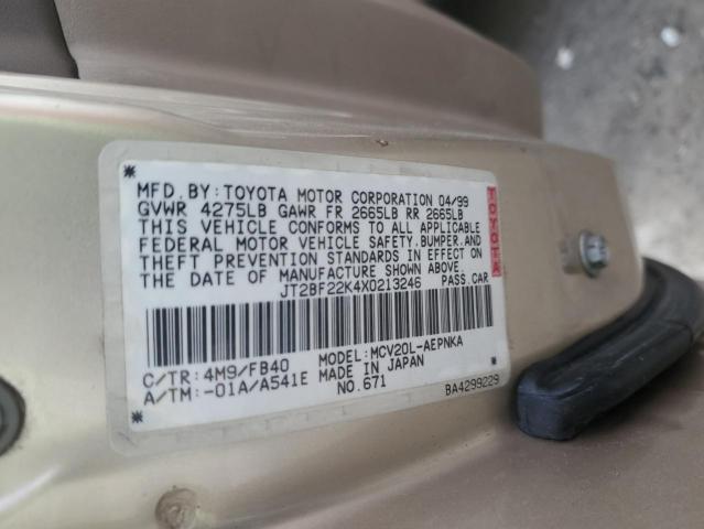 JT2BF22K4X0213246 - 1999 TOYOTA CAMRY LE BEIGE photo 12
