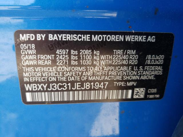 WBXYJ3C31JEJ81947 - 2018 BMW X2 SDRIVE28I BLUE photo 13