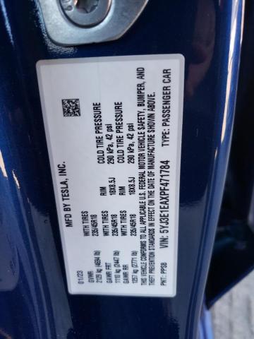 5YJ3E1EAXPF471784 - 2023 TESLA MODEL 3 BLUE photo 13