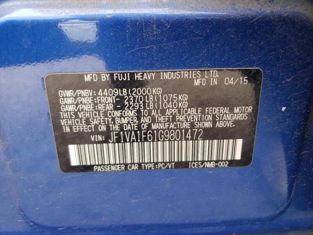 JF1VA1F61G9801472 - 2016 SUBARU WRX PREMIUM BLUE photo 12