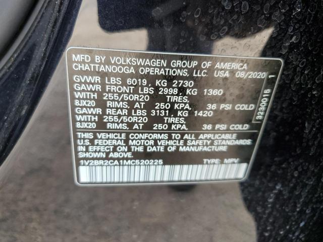 1V2BR2CA1MC520225 - 2021 VOLKSWAGEN ATLAS SEL BLACK photo 12