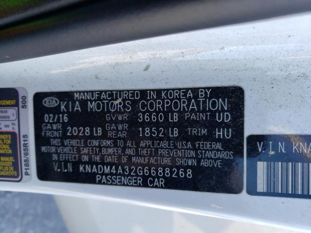 KNADM4A32G6688268 - 2016 KIA RIO LX WHITE photo 12