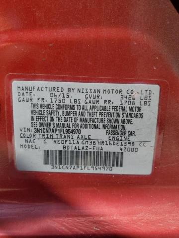 3N1CN7AP1FL954970 - 2015 NISSAN VERSA S RED photo 12