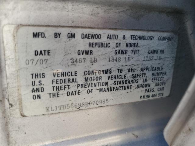 KL1TD56698B070985 - 2008 CHEVROLET AVEO BASE 银色 照片 13