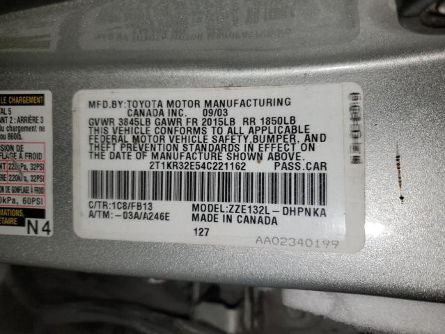 2T1KR32E54C221162 - 2004 TOYOTA MATRIX XR 银色 照片 12