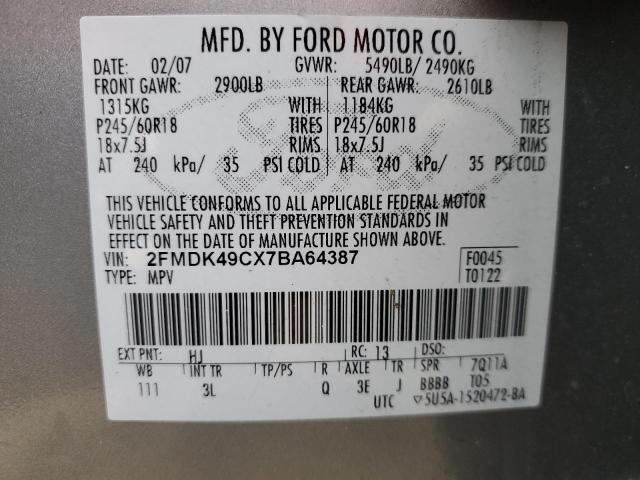 2FMDK49CX7BA64387 - 2007 FORD EDGE SEL PLUS SILVER photo 13