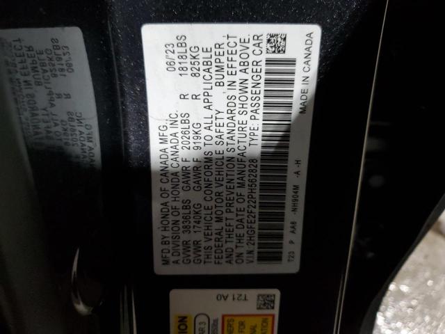 2HGFE2F22PH562828 - 2023 HONDA CIVIC LX GRAY photo 12