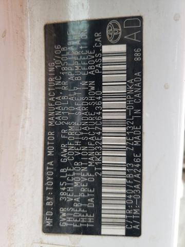 2T1KR32E47C643640 - 2007 TOYOTA COROLLA MA XR WHITE photo 12