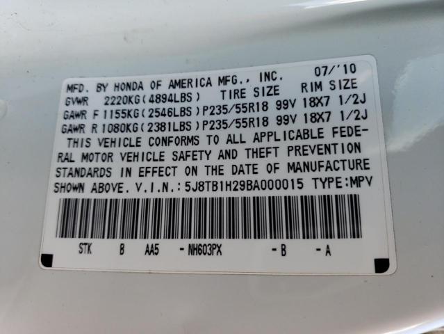 5J8TB1H29BA000015 - 2011 ACURA RDX WHITE photo 13