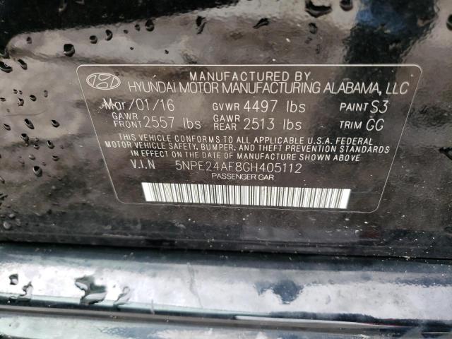 5NPE24AF8GH405112 - 2016 HYUNDAI SONATA SE BLACK photo 12