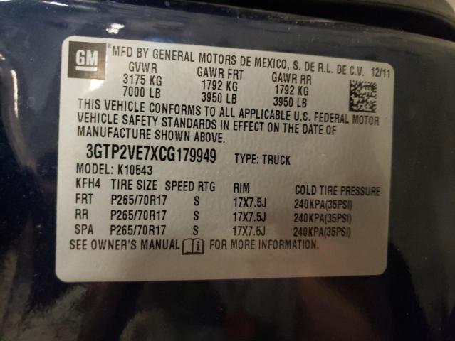 3GTP2VE7XCG179949 - 2012 GMC SIERRA K1500 SLE BLUE photo 12