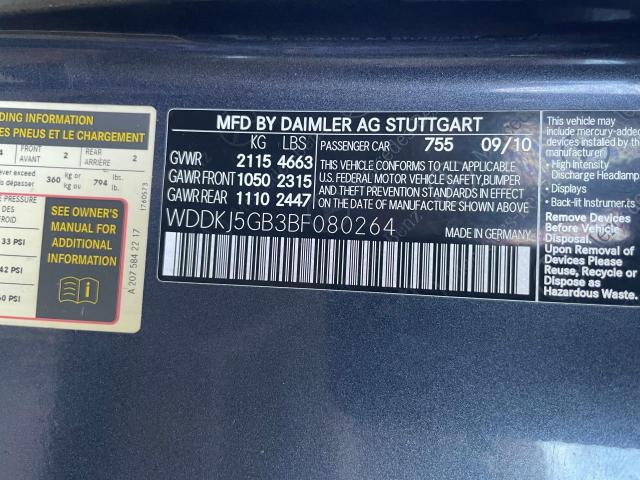 WDDKJ5GB3BF080264 - 2011 MERCEDES-BENZ E 350 BLUE photo 10