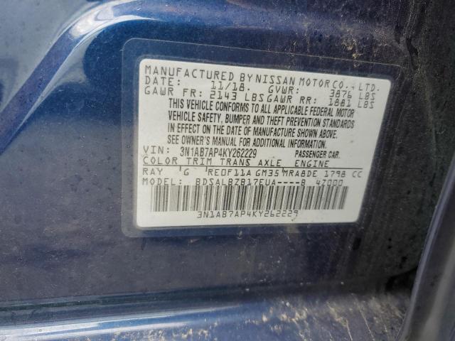 3N1AB7AP4KY262229 - 2019 NISSAN SENTRA S BLUE photo 13