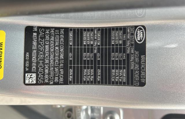 SALZP2FX8LH040456 - 2020 LAND ROVER RANGE ROVE SE SILVER photo 10