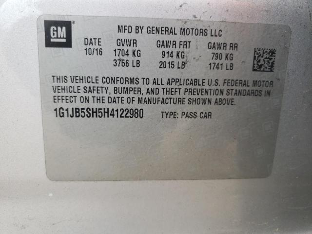 1G1JB5SH5H4122980 - 2017 CHEVROLET SONIC LS Gümüş foto 12