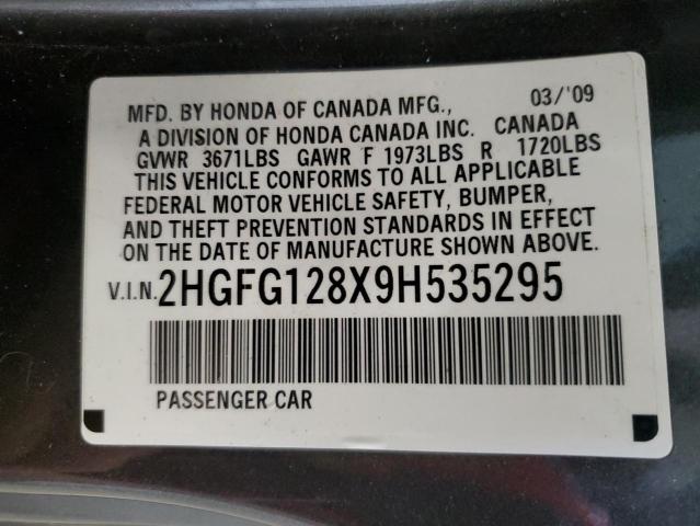 2HGFG128X9H535295 - 2009 HONDA CIVIC EX GRAY photo 13