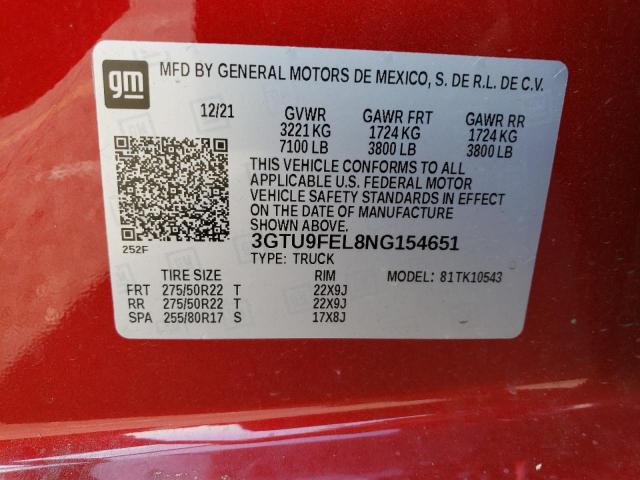 3GTU9FEL8NG154651 - 2022 GMC SIERRA LIM K1500 DENALI RED photo 12