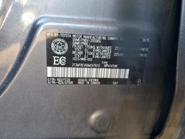 2T3WFREV6GW247613 - 2016 TOYOTA RAV4 XLE GRAY photo 14